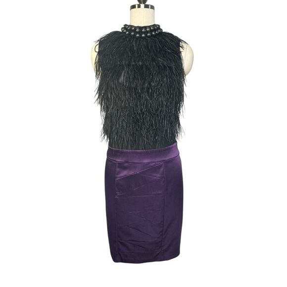 Bebe Black and Purple Beaded Feather Top Cocktail Dress | L - Picture 1 of 7